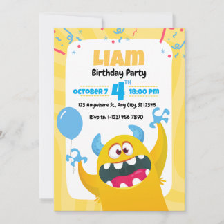 Yellow Monster Birthday Party Invitation for kids