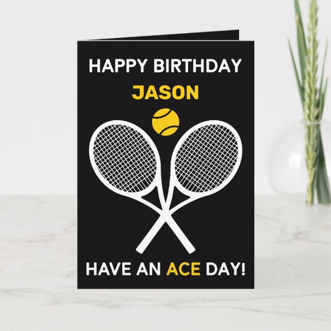 Yellow-noir, simple carte de tennis personnalisabl (Devant)