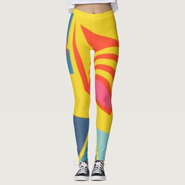 Yellow & Orange Bits ’n Pieces Abstract Leggings (Devant)