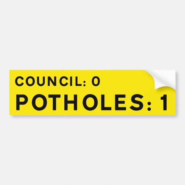 YELLOW Pothole Bumper Sticker Council 0-Potholes 1 (Devant)