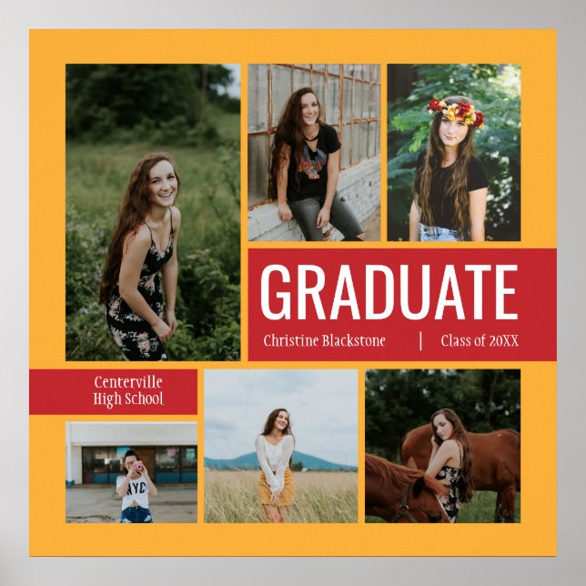 Yellow & Red 6 Photo Graduation Poster (Devant)