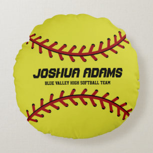 Yellow Red Softball Sports Team Coussin rond