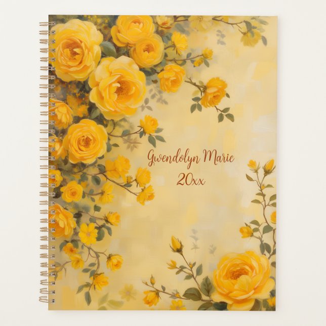 Yellow Roses Floral Spiral-Bound Planner Spring (Devant)