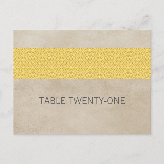 Yellow Rustique Damask Numéro de table Carte posta (Devant)