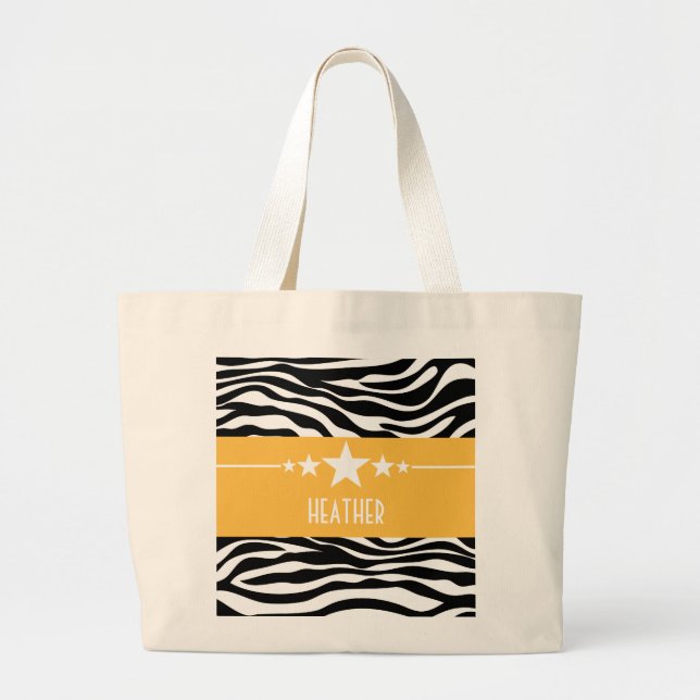Yellow Sassy Star Zebra Sac fourre-tout (Devant)