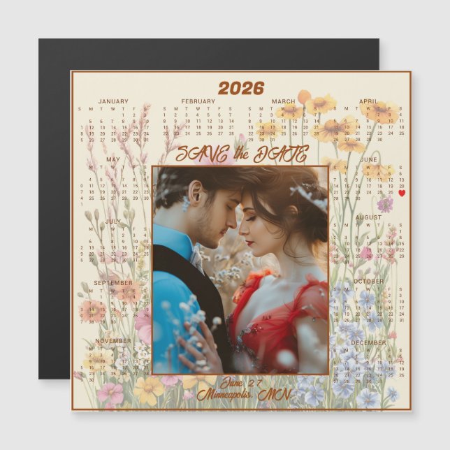 Yellow Save the Date Engaged Couple Magnetic  (Devant / Derrière)