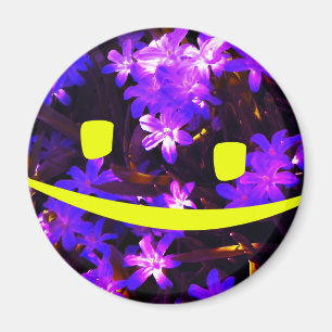 Yellow Smiley visage sur Blue Flowers Magnet