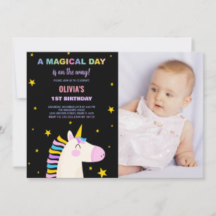 Yellow Stars Unicorn Anniversaire Invitations avec
