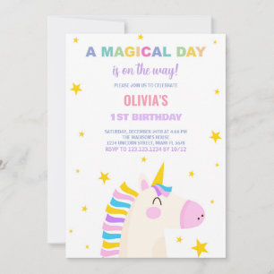 Yellow Stars Unicorn Invitations d'anniversaire