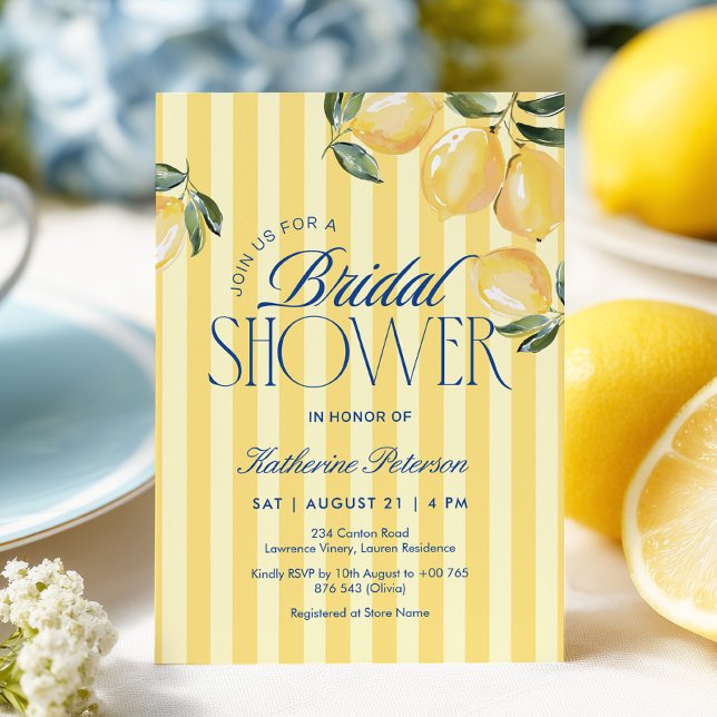 Yellow Stripes Lemon Bridal Shower Invitation (Créateur téléchargé)