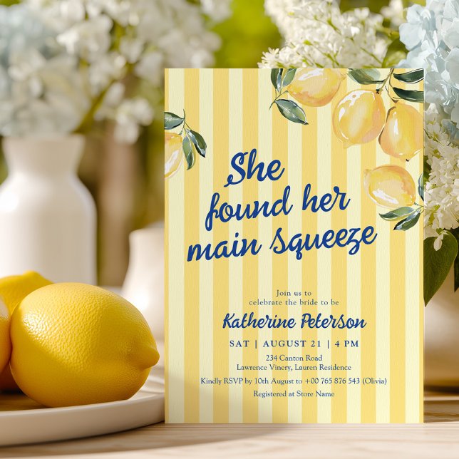 Yellow Stripes Lemon Bridal Shower Invitation (Créateur téléchargé)