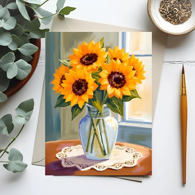 Yellow Sunflower Bouquet Watercolor Floral Card (Créateur téléchargé)