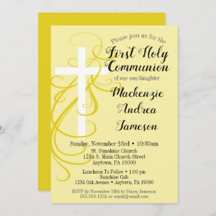 Yellow Swirl Première Sainte Communion Invitation