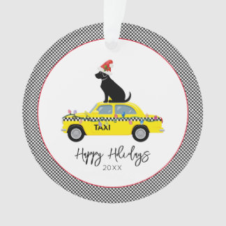 Yellow Taxi Cab Black Lab Happy Holidays Year City