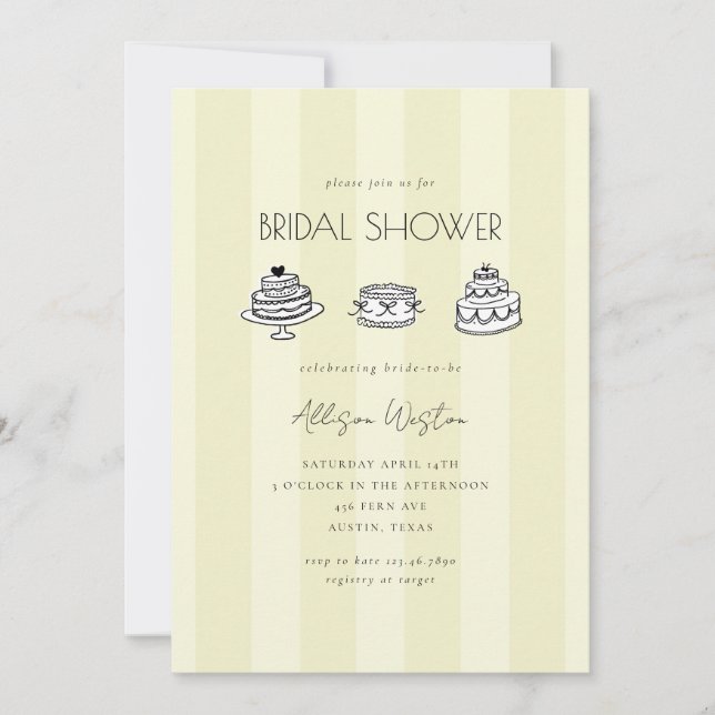 Yellow Vintage Cake Bridal Shower Invitation (Devant)