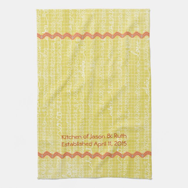 Yellow XOXO Love RicRac Monogramme Thé Serviette d (Vertical)