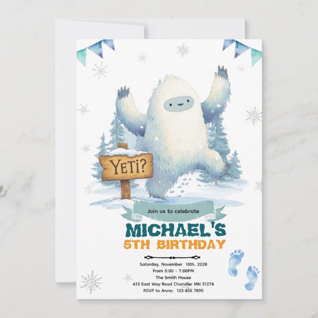 Yeti Birthday party Invitation (Devant)