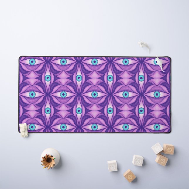 Yeux bleus dans un feuillage pourpre Art botanique (Tableau pour enfants)