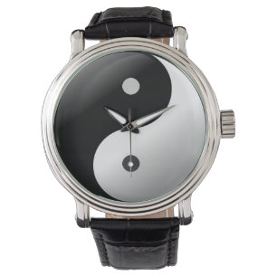Yin en cuir vintage noir yang. de montre-bracelet