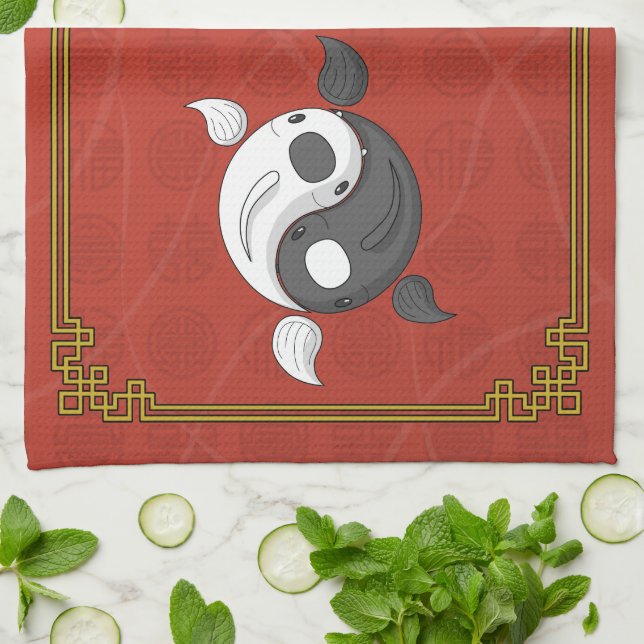 Yin et Yang la serviette de cuisine Koi (Plié)