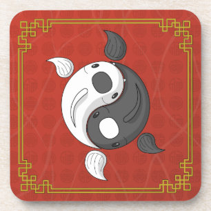 Yin et Yang le Dessous de verre Carré de Koi