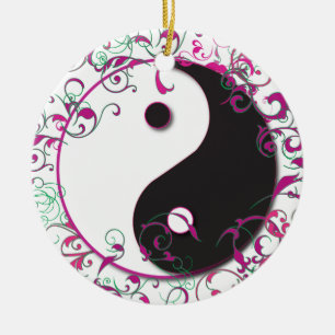 Yin & Yang avec parchemins ornement rose