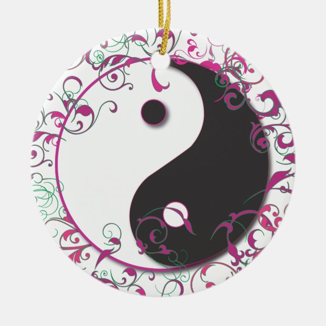 Yin & Yang avec parchemins ornement rose (Devant)