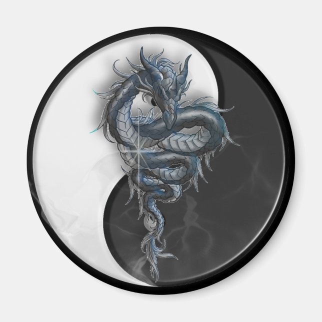 Yin Yang Chinese Dragon Round Magnet (Devant)