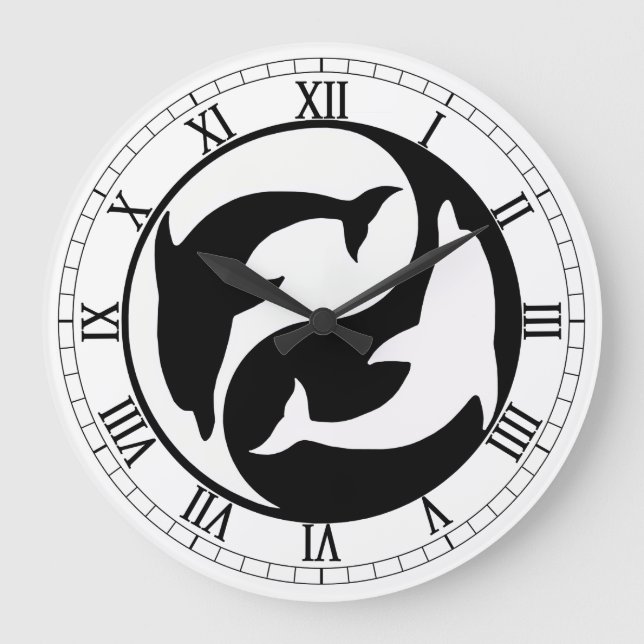 Yin Yang Dolphins Rond Numéros Romains Horloge (Recto)