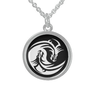 yin yang dragons sterling collier d'argent