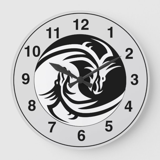 Yin Yang Dragons Tribal Tattoo Design Mur Horloge (Recto)