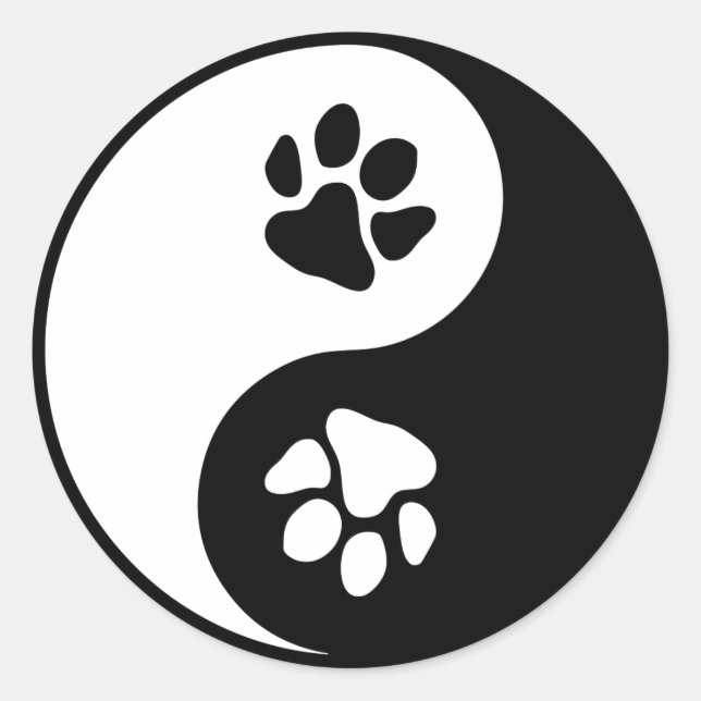 Yin Yang Paw Classic Round Sticker (Devant)