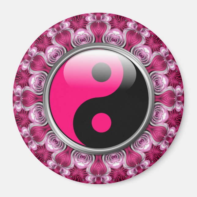 Yin Yang Pink Hearts Magnet (Devant)