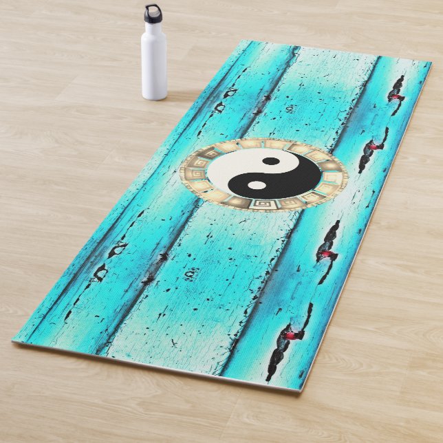 Yin yang sur le tapis de yoga en peinture écaillée (En situation)