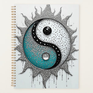 Yin Yang Turquoise Blanc Avec Détails Radieux