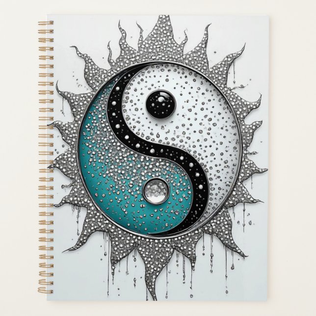 Yin Yang Turquoise Blanc Avec Détails Radieux (Devant)