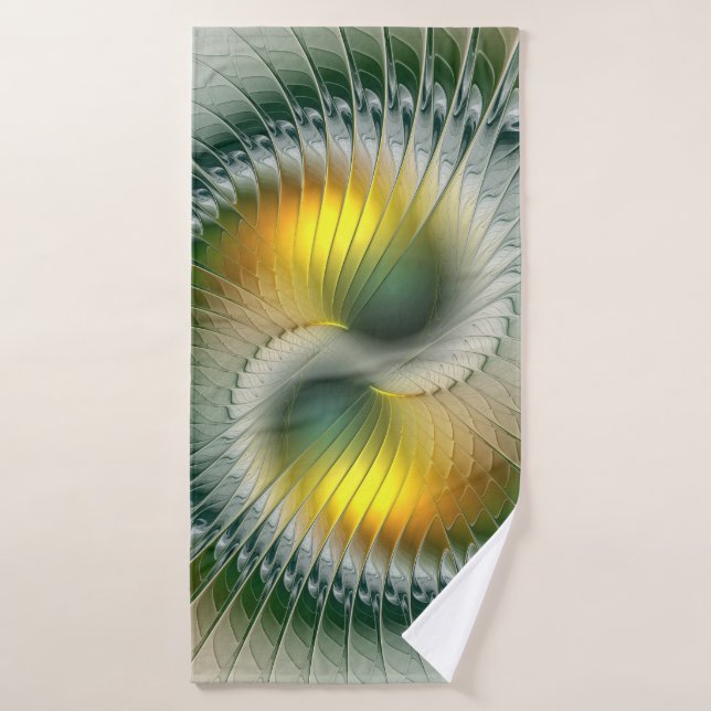 Yin Yang Vert Jaune Abstrait coloré Fractal (Serviette de bain)