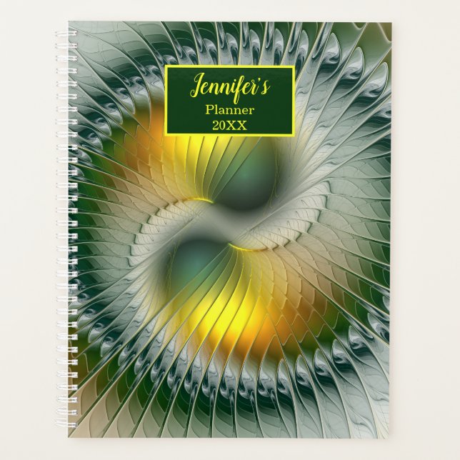 Yin Yang Vert Jaune Abstrait Fractal Propre Nom (Devant)