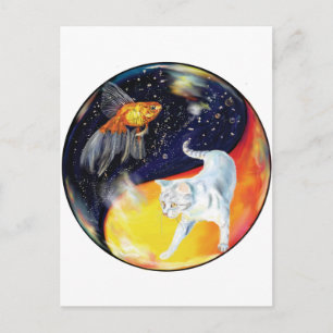 YinYang Poisson et chat - Carte postale couleur