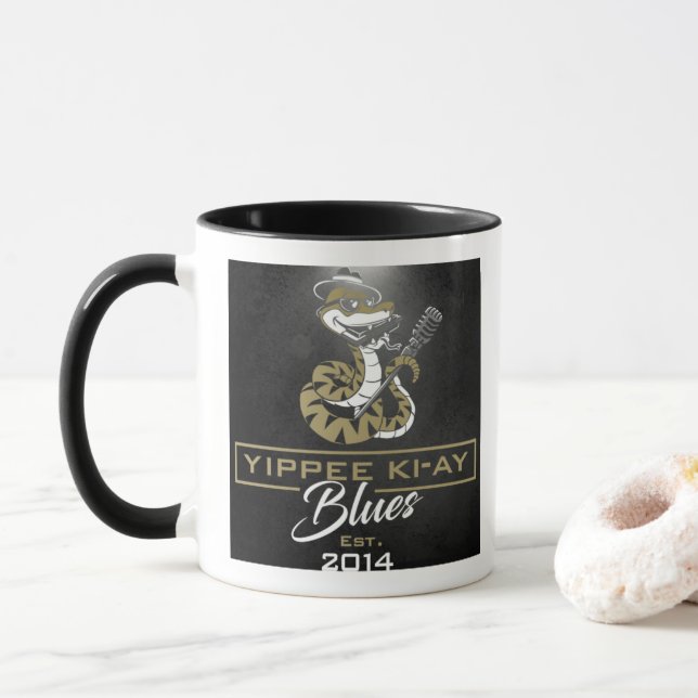 Yippee Ki-Ay Blues Café Mug (Avec donut)