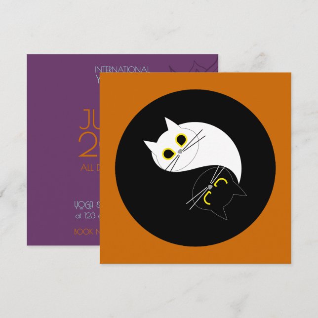 YOGA DAY STUDIO INVITATION - Funny Cat Card (Devant / Derrière)