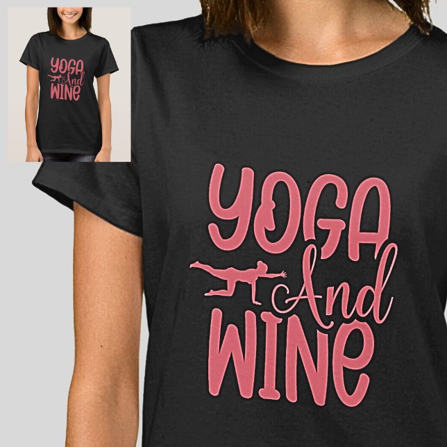 Yoga et vin rose sur T-shirt noir (Créateur téléchargé)