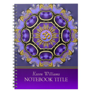 Yoga Golden Om Purple Fractal Mandala Carnet