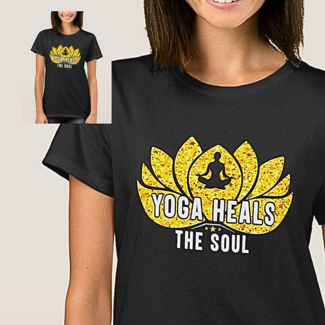 Yoga guérit l'âme or sur T-shirt noir (Créateur téléchargé)