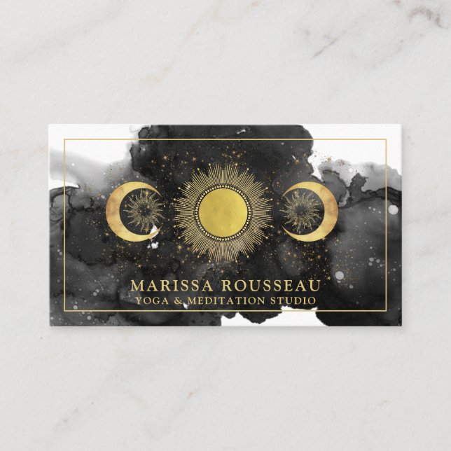 Yoga Instructeur Gold Black Sun Moon Carte de visi (Devant)