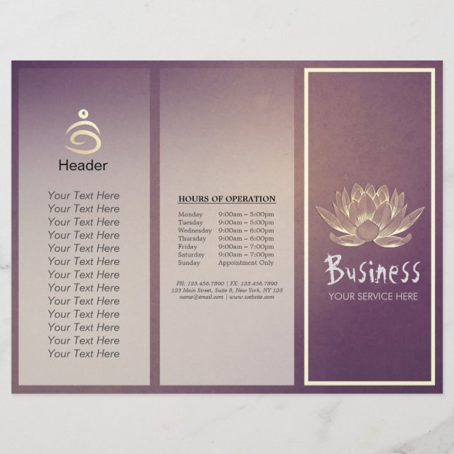 Yoga Instructor Studio Brochure Tri-Fold Lotus (Devant)