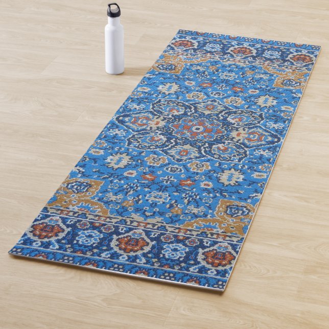 Yoga Motif de tapis bleu persan turc (En situation)