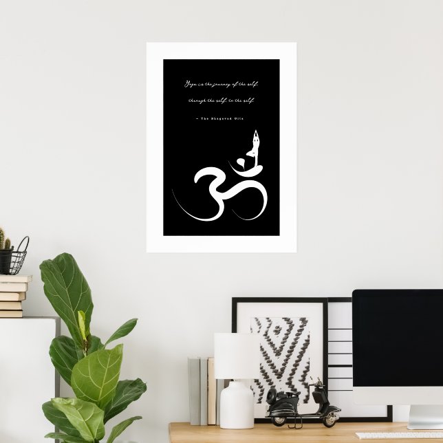 Yoga Silhouette Blanc Om Ohm Zen Poster Spirituel (Bureau à domicile)