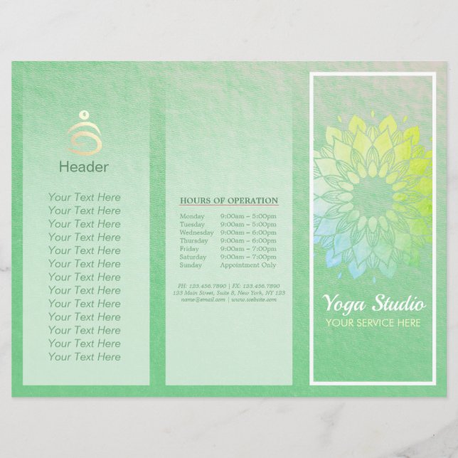 Yoga Studio Tri-Fold Brochure Lotus Floral Mandala (Devant)