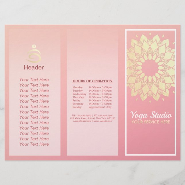Yoga Studio Tri-Fold Brochure Lotus Floral Mandala (Devant)